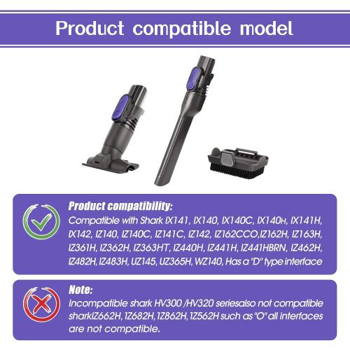 Vacuum Crevice Tool Brush Replacement Parts Compatible with Shark Pet Cordless Stick IX141 IZ162H IZ163H IZ362H IZ562H IZ140 IZ142 UZ145 Removable two-in-one Tool Brush Attachments for D-Shaped Vacuum