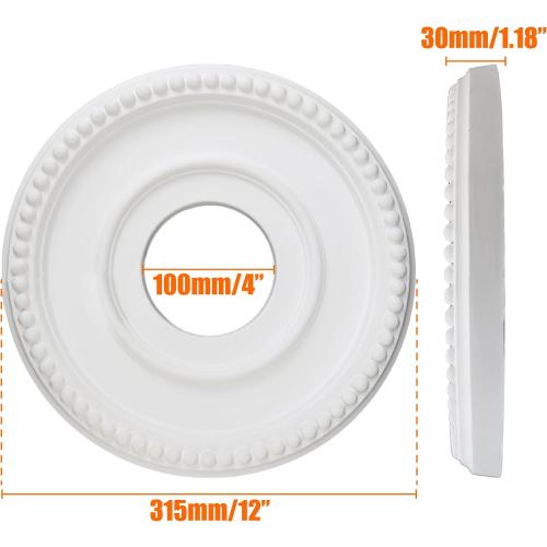 12 Inch OD x 4inch ID White Ceiling Medallion Plate – PU Plastic Decorative Cover for Fan, Light Fixtures, Chandelier Canopies – Traditional, Retro, and Minimalist Home Lighting Replacement