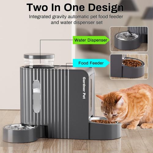 USED ‼️ Gravity Automatic Cat Feeder, Water & Food Dispenser Set, Stainless Bowls
