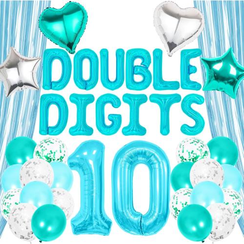 JeVenis 10th Birthday Decorations for Girls Double Digits Party Supplies Teal Blue 10 Year Old Birthday Decorations Double Digits Birthday Decorations Boy 10th Birthday Balloons