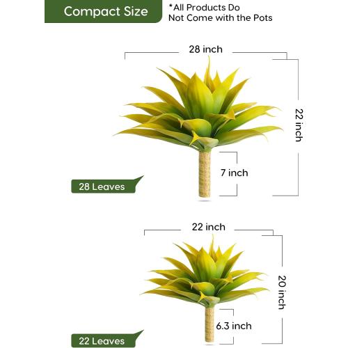 Velener Artificial Agave Fake Plants, Yellow Fake Succuents Plant for Room Decor, Unpotted Faux Agave Plant for Outdoor/Indoor Fall Decor, Yellow, 22 inches, Set of 1
