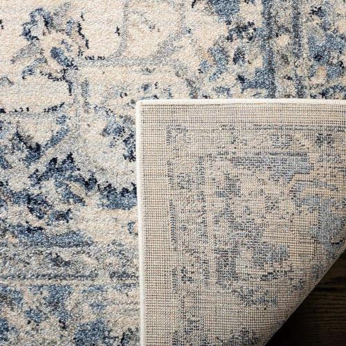 Charleston Ivory/Navy 9 ft. x 12 ft. Distressed Border Area Rug