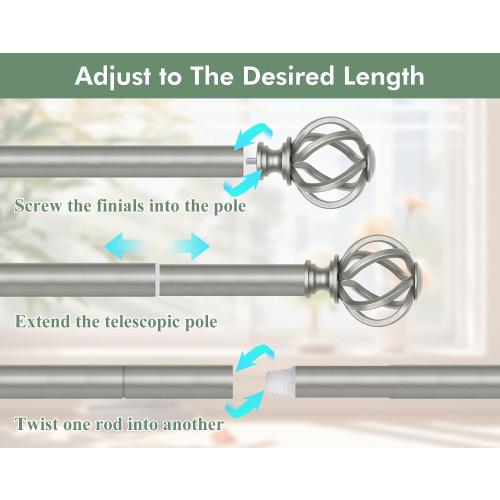 USFOOK Curtain Rods for Windows 66 to 120, Antique Silver Drapery Rod
