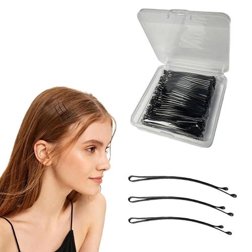 100PCS Curved Bobby Pins Black Elegance Stylish Hair Pins Flat Hair Pins with Ball Tips Effortless Management and Precise Styling for Women, Salon, Long and Thick Hair(2.2in）