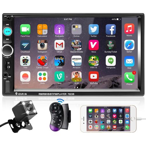 Podofo Double Din Car Stereo Radio 7 Inch Touch Screen Bluetooth Handsfree Mirror Link USB SD FM Audio Receiver with Backup Camera Wireless Steering Wheel Control