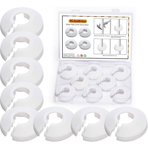 8Pcs Fit 1/2 Inch Flange Water Pipe Cover Decoration 16mm(5/8) Plastic PP escutcheon plate 1/2 inch Cover for Wall Pipe Tube Decoration (white)