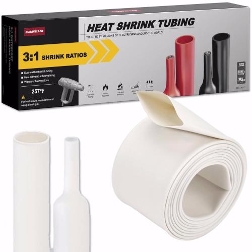 CUBEFELLER® 3:1 Ratio 1/2 Inch (12.7mm) White Heat Shrink Tubing - 4ft (1.22M Total Length), Marine Grade Waterproof Adhesive Lined, Insulation Sealing Oil-Proof Wear-Resistant,ET0412W