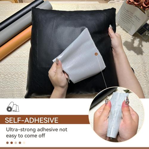 TIANLDD Leather Repair Tape,16 x 80 Inches Self Adhesive Leather Repair Patch，Leather Repair Kit for Furniture，Couches,Car Seats,Cabinets,Handbags(Black Grey-Litchi Grain)