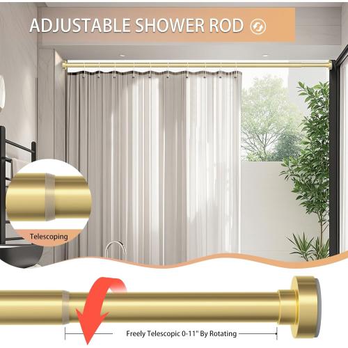 Gold Shower Curtain Rod 34-82 Inches(2.8-6.8ft) Never Rust Adjustable Shower Rod Spring Tension Non Slip No Drilling Shower Rods for Bathroom Garland Window