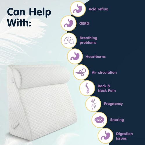 Wedge Pillow for Sleep Apnea, 12 Inch Adjustable Height Bed Wedge Pillow for Headboard, Gerd, Acid Reflux Relief, Snoring, and Post Surgery Recovery (White, Large - with Headrest)