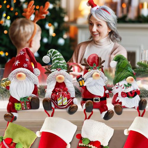 4 Pack Christmas Stocking Holders for Mantle, Gnome Stocking Hangers for Mantel, Christmas Stockings Hooks