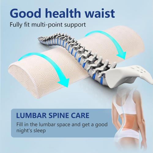 Cozyhealth - 3.15H*23.6L - Soft Lumbar Pillow for Sleeping, Memory Foam Back Lumbar Support Cushion for Lower Back Pain Relief Bed Waist Sleep Support Pillow for Side, Back Sleepers (White, Large)