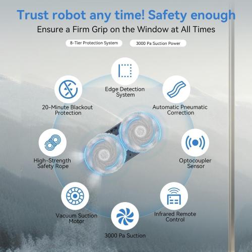 Automatic Window Cleaning Robot, Window Cleaner Robot Auto Dual Spray, 2025 Model Robot Limpia Vidrios AI Path Planning, 3000Pa Suction, Remote Control, Edge Detection for Streak-Free Glass - SS1