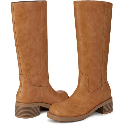 Size 8.5 Athlefit Knee High Boots Square Toe Ridng Chunky Tall Boots for Women