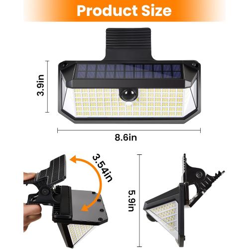 LUHLEE 416 LEDs Clip On Solar Lights Outdoor, 1500LM & 300° Angle Bright Motion Sensor Outdoor Lights with 3 Lighting Mode, IP65 Waterproof Solar Security Light for Fence, Patio, Backyard, Gutter (1)