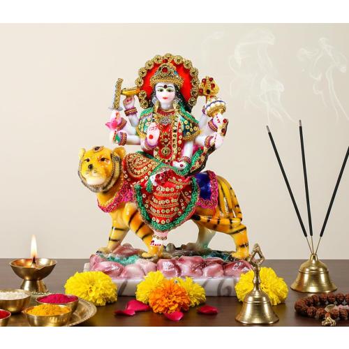 Esplanade Maa Durga MATA Rani Murti Idol Statue Sculpture for Home Mandir - Resin - 10 Inches - Multi