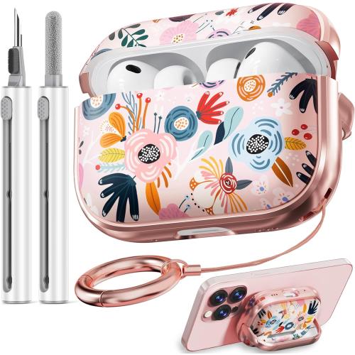 Inesore for AirPods Pro 3 Case Cover 2025 with Lock-Pink Berry Flower