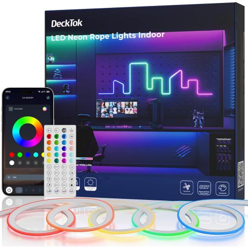 DeckTok Led Neon Rope Lights - 16.4FT Flexible Led Rope Lights RGB IP65