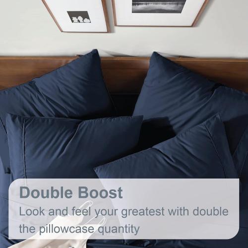 Swift Home Queen Ultra-Soft Brushed Microfiber 6-Piece Bed Sheet Sets, Extremely Durable - Easy Fit - Wrinkle Resistant - (Includes 2 Bonus Pillowcases), Queen, Navy