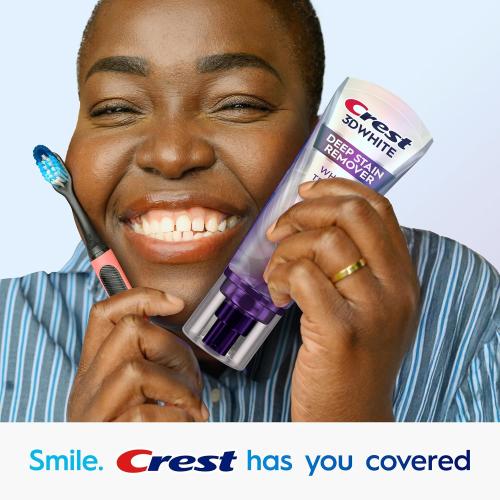 Crest 3D White Deep Stain Remover Brilliant White Toothpaste, 3.1 oz (Pack of 2), Whiter Teeth in 1 Day, Enamel Safe Fluoride Toothpaste for Fast Stain Removal and Prevention