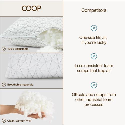 Coop Home Goods Original Adjustable Pillow, King Size Bed Pillows for Sleeping, Cross Cut Memory Foam Pillows - Medium Firm Back, Stomach and Side Sleeper Pillow, CertiPUR-US/GREENGUARD Gold