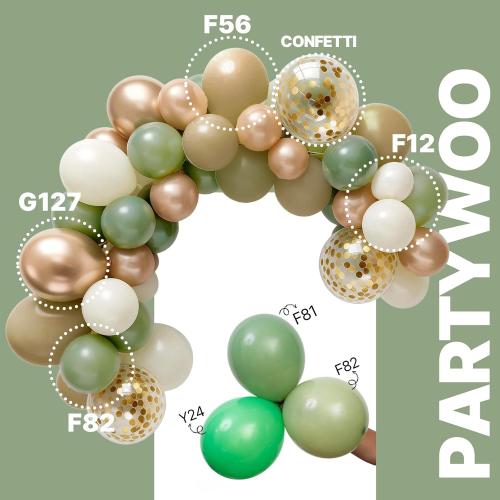 PartyWoo Sage Green Balloons 66pcs 12 Inch Gold White Brown Gold Balloons