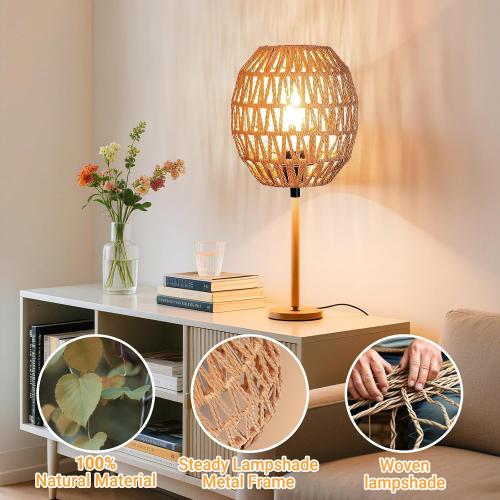 Small Lamp Shades For Table Lamps Hanging Light Boho Lamp Shades Wicker Lamp Shade for Floor Lamps, Rattan Lampshade for Hanging Lamp Wall Sconce Woven Plug in Pendant Light Egg Shade