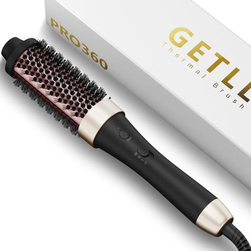 Black & Pink Ionic Thermal Brush Curling Iron Brush 1.5 Inch Heat Round Hair Curling Brush with Ceramic Tourmaline Hair Styler Dual Voltage Hot Brushes for Volume Hair Curler