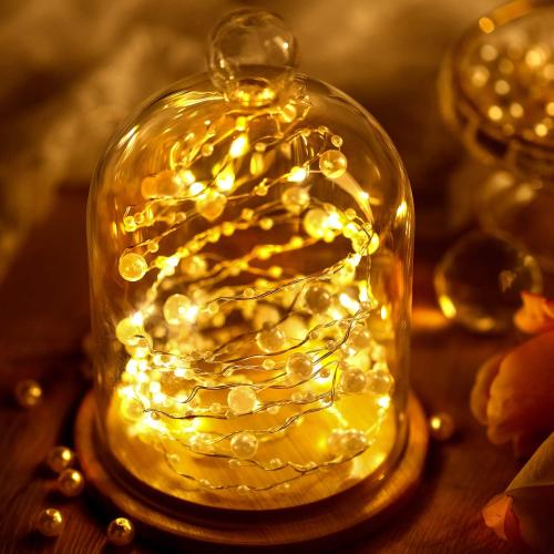 Ocean Pearl Beads String Lights, 10 ft 40 LED Lights Battery Powered with 8 Flicker Modes, Remote and Timer for Wedding, Bridal Shower, Birthday Parties, New Year, DIY Home Table Party Decoration