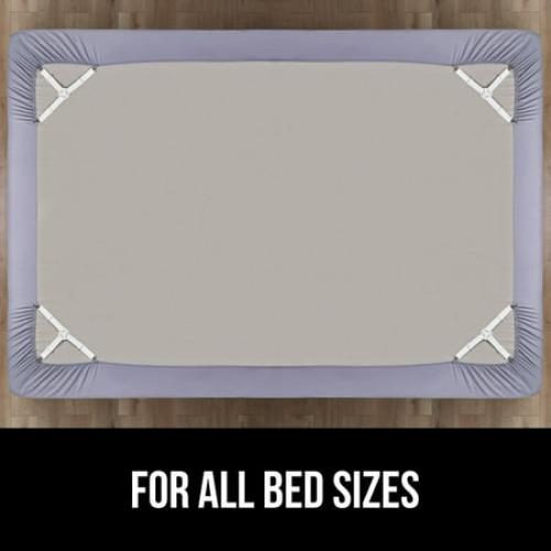 Gorilla Grip Bed Sheet Straps, Adjustable Elastic Fasteners with Metal Clips, Keep in Place Fitted Bedding Holder, 4 Pack White