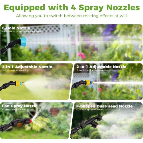 Battery Powered Sprayer, 2 Gallon Electric Garden Sprayer with 4 Nozzles