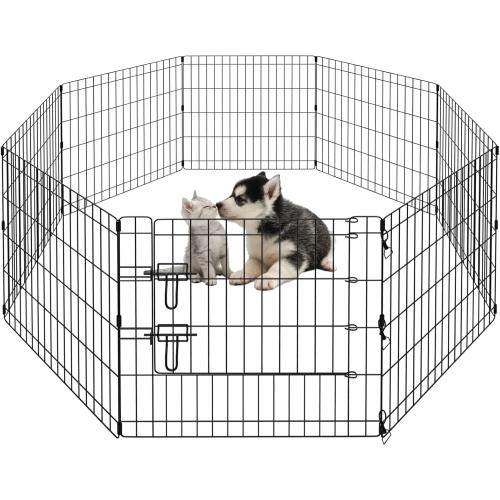 Peekaboo Dog Playpen 24 Inch, 8 Panel Foldable Rustproof Pet Fence, Black | Sturdy Metal Pet Fence,Quick Folding Setup,Indoor and Outdoor Use,Climate Pledge Friendly Choice