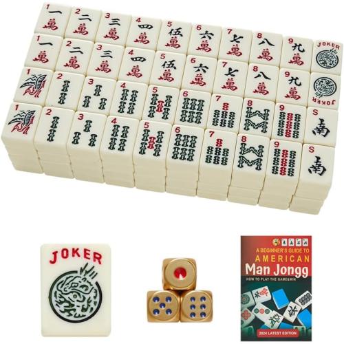 American Mahjong Tiles,166 Quality Tiles with 3 Golden Dices & Rules Instruction (Mahjong Tiles, Ivory)