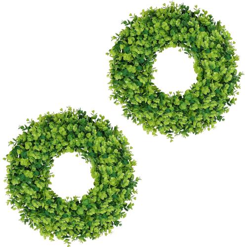 2Pack 18in Boxwood Wreaths, Artificial Preserved UV Resistant Green All SeasonsWinter Spring Summer Door Wreaths for Front Door Outdoor Indoor Farmhouse Porch All Year Round