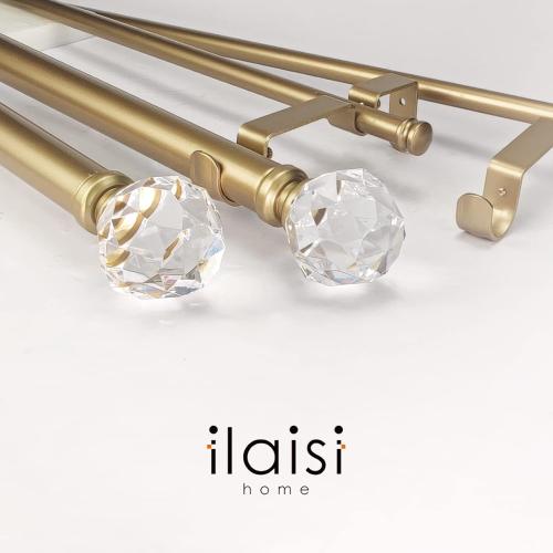 Double Curtain Rod Set:1-1/8 Inch Diameter Luxury Gold Curtain Rods,72-144 Inch Adjustable Gold Drapery Rod with Crystal-clear Faceted Finials for 1 Pack