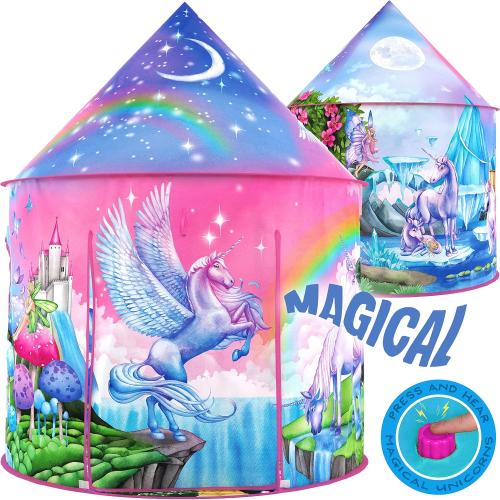 W&O Unicorn Sparkle Play Tent with Magical Unicorn Sounds - Captivating Pop Up Tent for Girls - Perfect for Indoor & Outdoor Play
