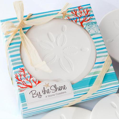 Kate Aspen Absorbent Sand Dollar Drink Coasters Set of 4– Coastal Decor, Nautical Home Decorations, Housewarming Gift, & Beach Themed Coasters for Drinks
