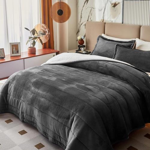 3-Layer Luxury Flannel Fleece Thick Bed Blanket Full Queen Size, Soft Plush Velvet Sherpa Blanket with 2 Pillow Shams Heavy Warm for Winter, Breathable n Washable, pink