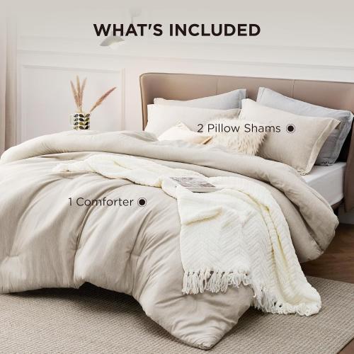 Bedsure Super King Comforter Set - Beige Soft Bedding for All Seasons, Cationic Dyed Bed Set, 3 Pieces, 1 Super King Size Comforter (120x120) and 2 Pillow Shams (20x36 2)