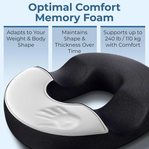 5 STARS UNITED Donut Pillow for Tailbone Pain & Hemorrhoids – Large Memory Foam Seat Cushion for Bed Sore-Prone Areas & Pressure Relief – Prostate, Postpartum & Pregnancy Support, Black Mesh Cover