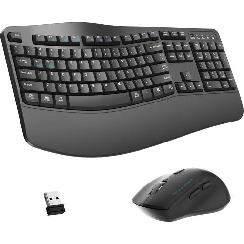 Wireless Keyboard and Mouse Combo,2.4G Full Size Wave Keys Ergonomic Keyboard with Wrist Rest for Natural Typing, 3 DPI Adjustable Ergonomic Silent Mouse for Computer/Laptop/Windows/Mac (Gray)