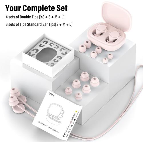 Ear Plugs for Sleeping Noise Cancelling - 35dB Reusable Ear Plugs with 7 Eartips and Carry Case - Flexible Hearing Protection - Replaceable Single/Double Eartips for Sleep, Focus, Travel, Work