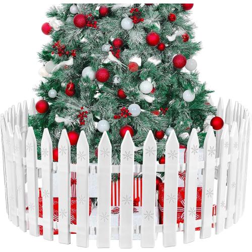 URATOT 30 Pieces Christmas Tree Thick White Plastic Picket Fence Christmas Tree Fence for Pets Kids Holiday Party Garden Home Fences Decoration, 12 Inches
