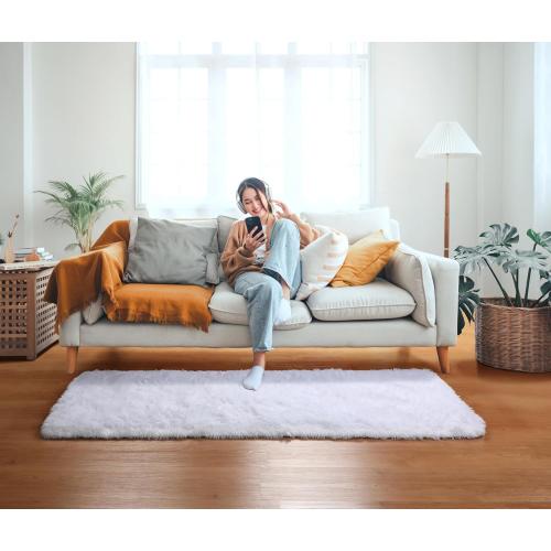 White Runner Rugs for Bedroom Living Room, Fluffy 2x6 Bedside Soft Area Rug