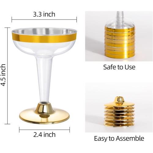 Lullaby 50PCS 5oz Plastic Champagne Coupe Glasses with Gold Rim, Elegant Plastic Champagne Glasses, Unbreakable and Crystal Clear, Perfect for Weddings, Parties, Birthdays, and Special Occasions