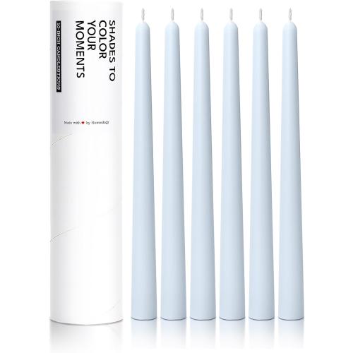 10 Classic Taper Candles, Ice Blue, 12-Pack, 7-8 Hours Long Burning, Unscented Tall Candlesticks