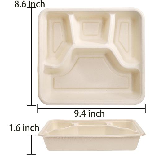 TOPZEA 50 Pack 4 Compartment Disposable Paper Plates, 9.4x 8.6 Compostable Deep Divided Plates Heavy Duty Bagasse School Lunch Tray, Sugarcane Sectional Plate Food Containers for Dinner Buffet Party