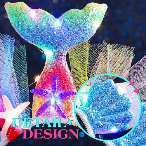 DRESBE Mermaid Headband Light up Seashell Hairbands Glowing Sea Hair Accessories for Women (Multicolor)