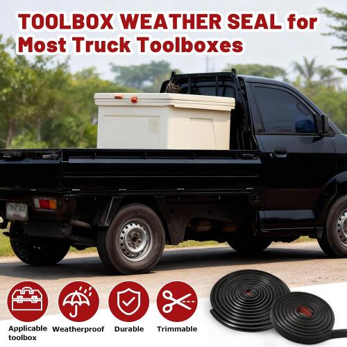 2 Pack Toolbox Weather Seal Gasket  D-shaped Seal Strip Solid Square SealStrip Self Adhesive EPDM Rubber for Most Truck Pickup Trailer Toolboxes