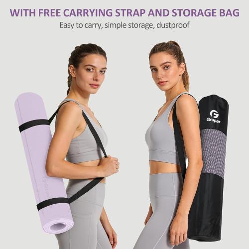 Gruper Yoga Mat Non Slip, Anti-Tear Workout Mat with Carrying Strap and Bag